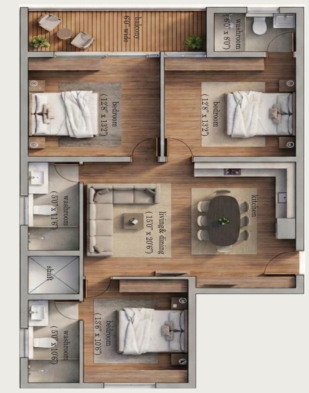 1590 sq.ft floor plan