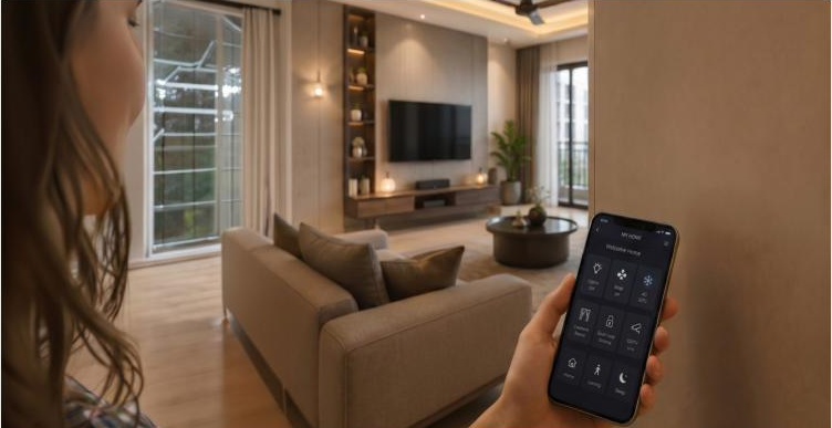 Smart home living room at The Aurum